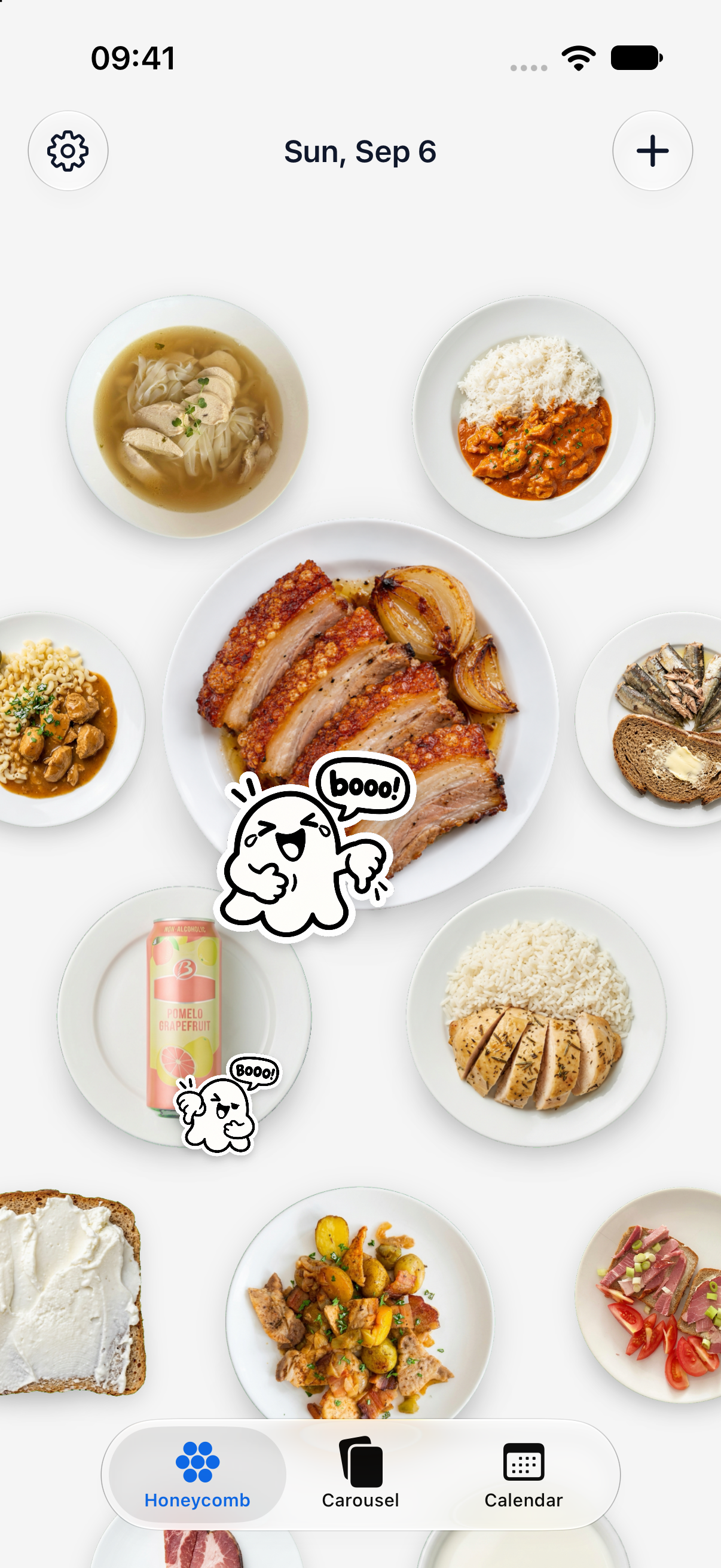 Boocheck honeycomb with meal photos and ghost stickers in different sizes